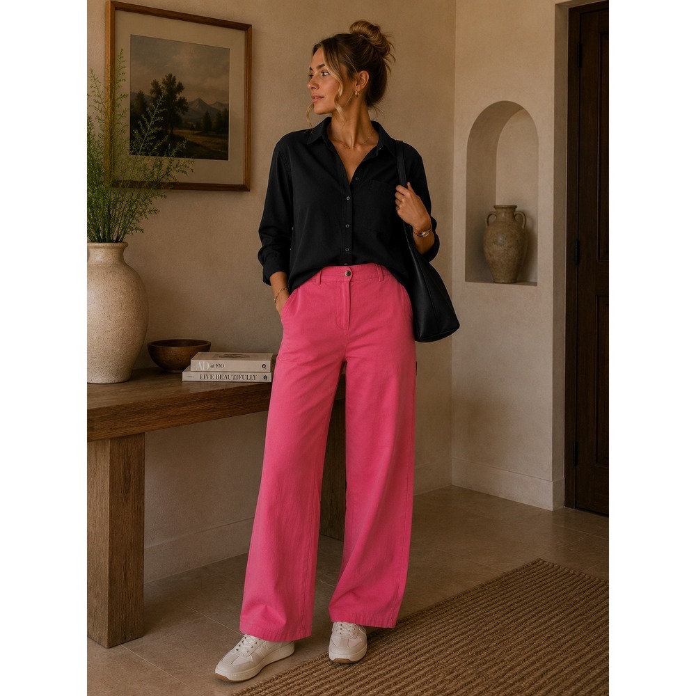 Talbots Heritage Pink Crop Pants Womens 12 Straight Leg Pull On Side Slit Hem